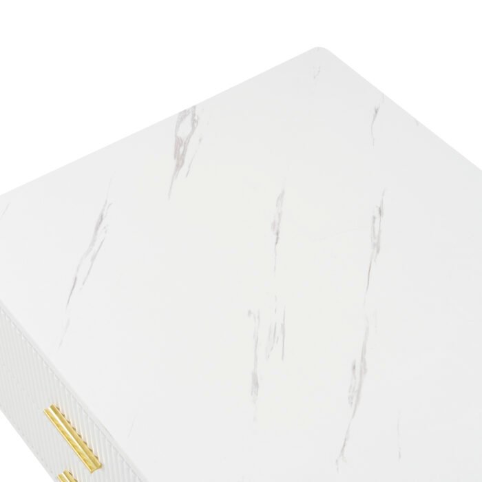 White Coffee Table with 2 Glass Door Storage and 4 Drawers and Gold Metal Legs - Image 18