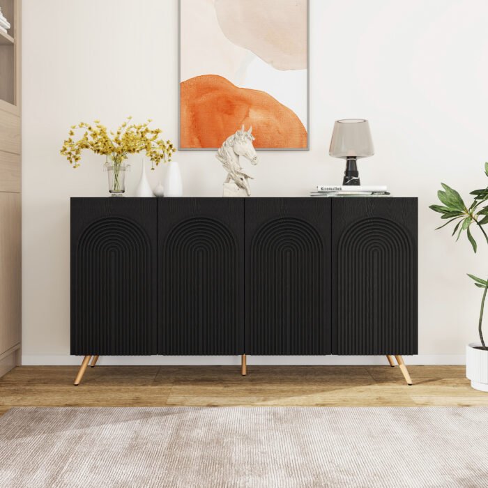 Arched 3D carved 4-door buffet cabinet with storage space and adjustable shelves - Image 4