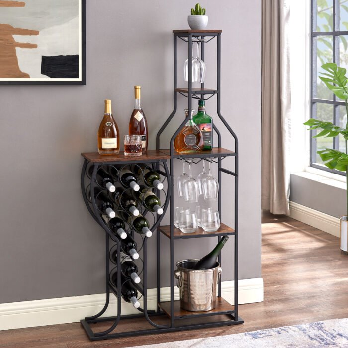 5 layers 11 bottle wine baking rack with hanging wine glass rack and storage rack - Image 3
