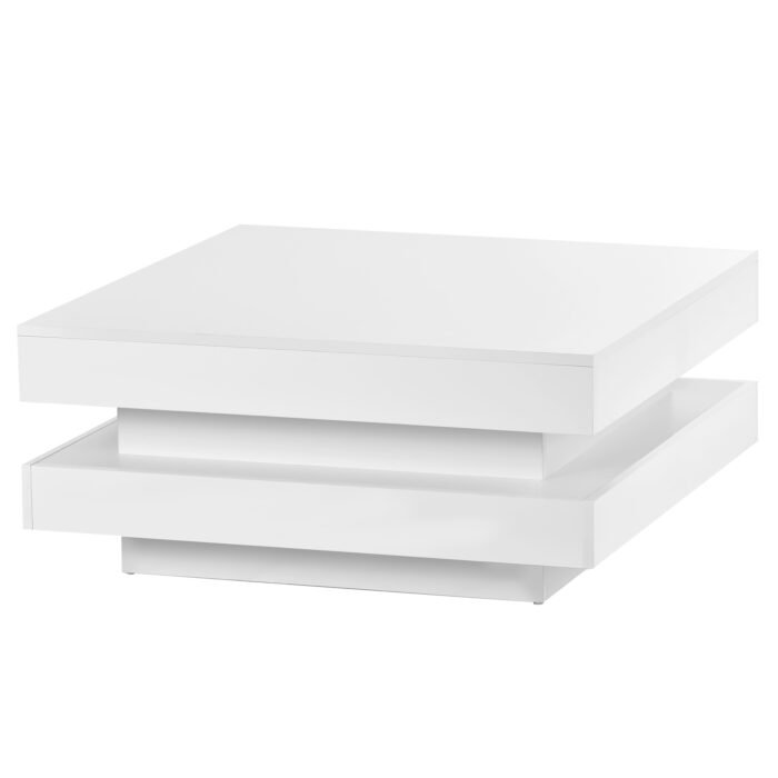 ON-TREND High Gloss Minimalist Design with LED Lights 2-Tier Square Coffee Table White - Image 10