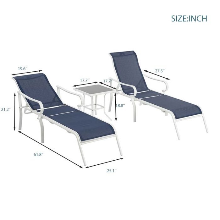 3-piece outdoor lounge chair set with 5 adjustable backrests and sturdy steel frame - Image 3