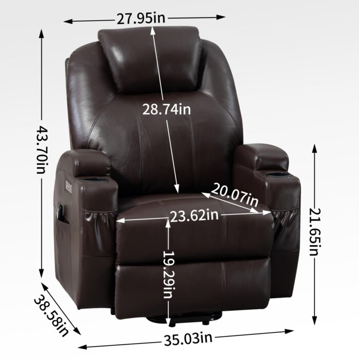 Up to 350lbs Okin Motor Power Lift Recliner Chair for Elderly Brown - Image 13