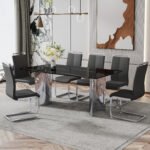 Modern minimalist dining table marble glass imitation with silver metal legs - Image 6
