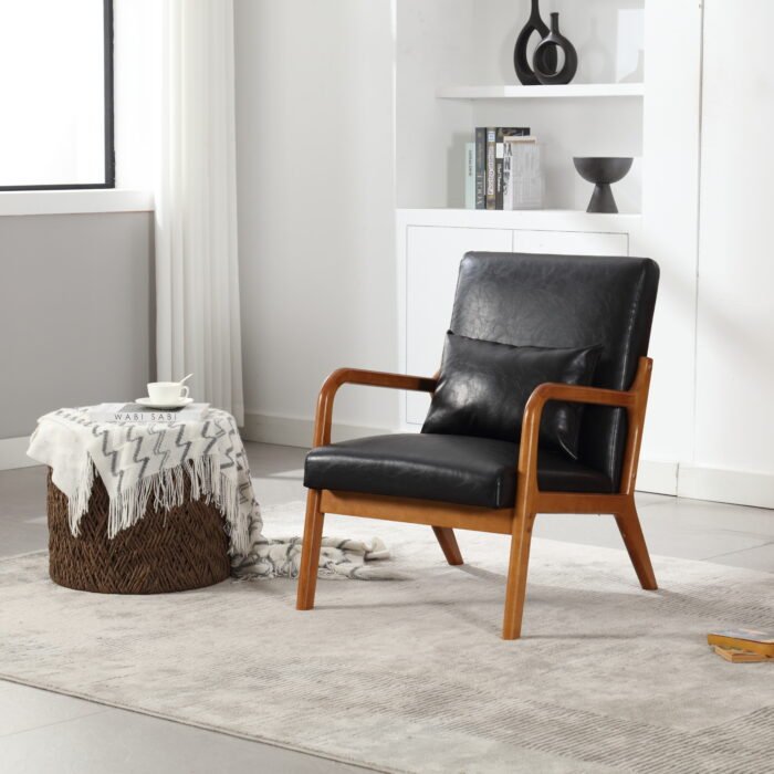 COOLMORE modern style cushion lounge armchair with solid wood frame and a pillow - Image 3