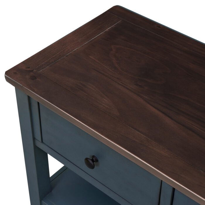 Retro Design Console Table with Two Open Shelves (Navy) - Image 14