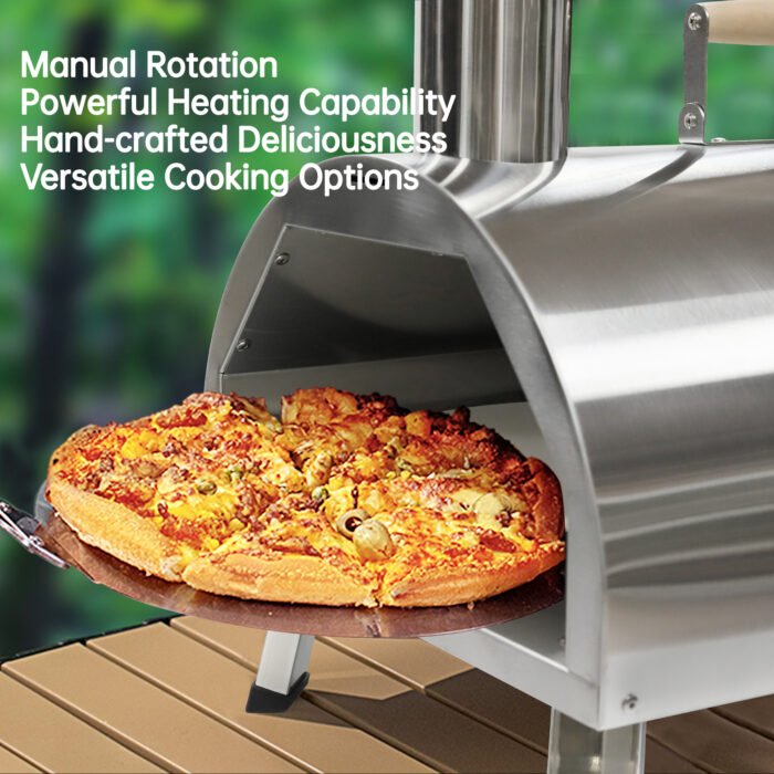 Outdoor Silver Semi-Automatic Rotatable Stainless Steel Pizza Oven 12" - Image 7
