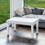 ONTREND Stylish modern glass mirrored coffee table with adjustable height silver legs