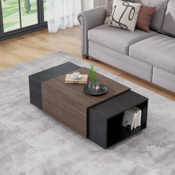 Modern Drawer Coffee Table for Living Room, Black - Image 6
