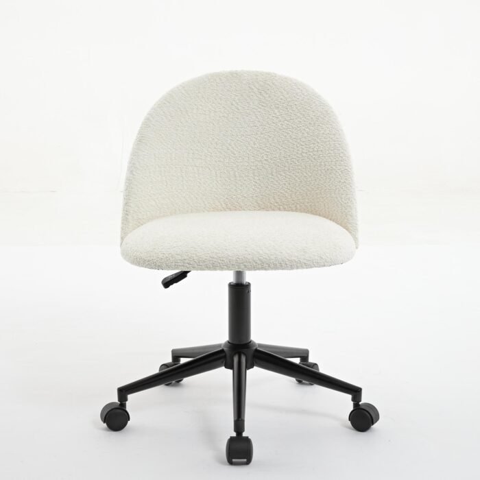 Velvet fabric adjustable rotating office chair with mid back, White - Image 12