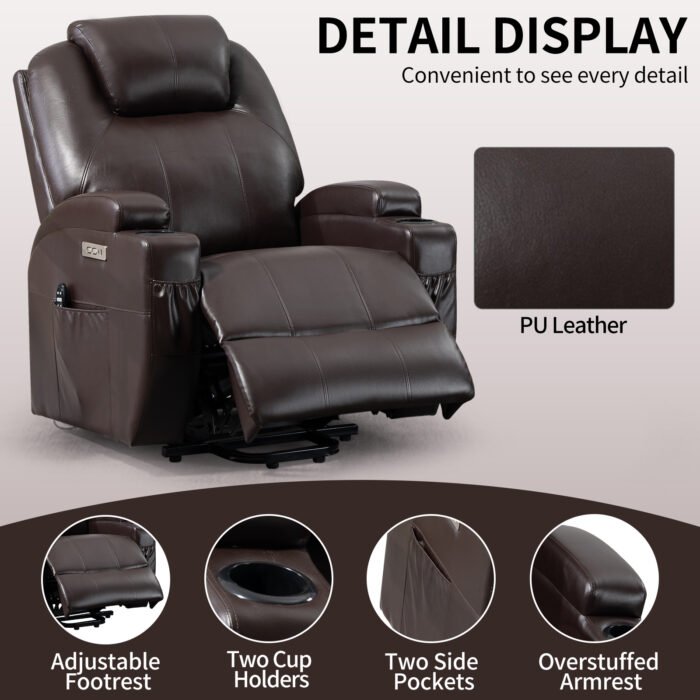 Up to 350lbs Okin Motor Power Lift Recliner Chair for Elderly Brown - Image 14