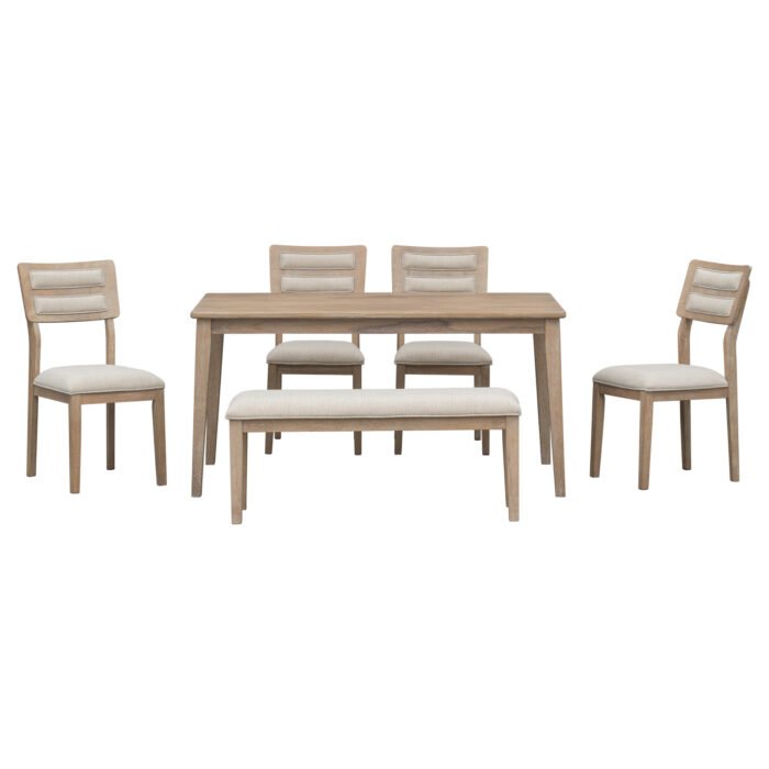 TREXM Classic and Traditional Style 6 Piece Dining Set (Natural Wood Wash） - Image 11