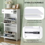 ONTREND 2 flip drawers shoe cabinet with drawers and adjustable panel, White - Image 6