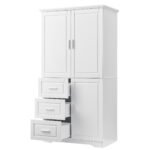 Tall and Wide Storage Cabinet with Doors for Bathroom/Office, Three Drawers, White - Image 16
