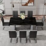 Modern minimalist dining table marble glass imitation with silver metal legs - Image 4