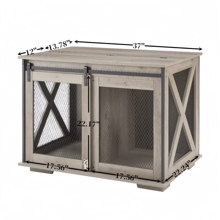 Dog Cage Crate Furniture with Sliding Barn Door Kennel with Flip-top Plate - Image 19