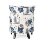Modern retro printed fabric cushioned club armchair with white and blue patterned - Image 9