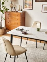 High back dining chairs with PU artificial leather soft cushions and metal legs (set of 2) - Image 2