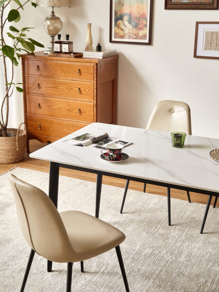 High back dining chairs with PU artificial leather soft cushions and metal legs (set of 2) - Image 2