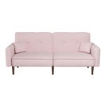 Convertible Sofa Bed with Wood Legs in Velvet (Pink) - Image 11