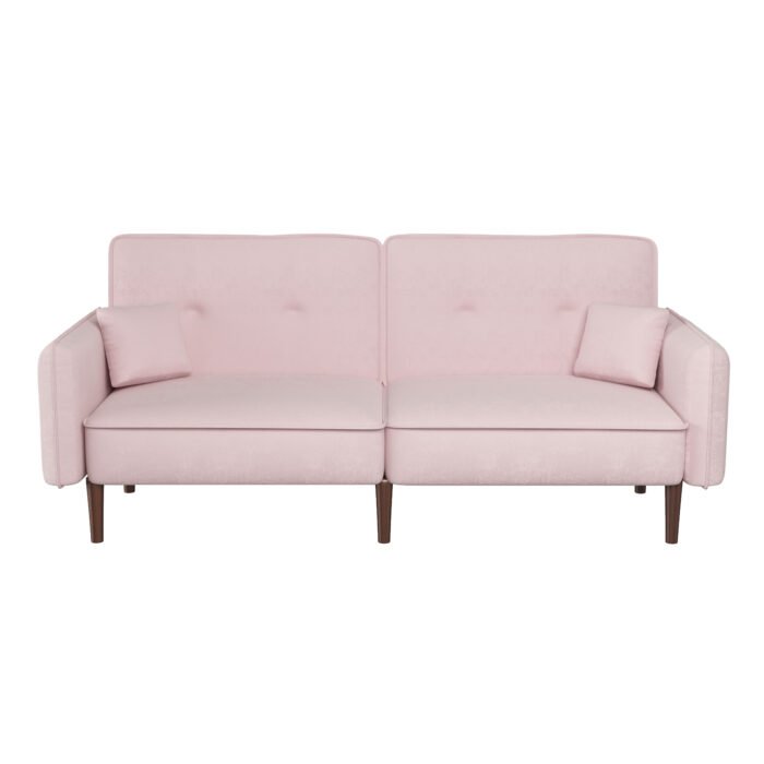 Convertible Sofa Bed with Wood Legs in Velvet (Pink) - Image 11
