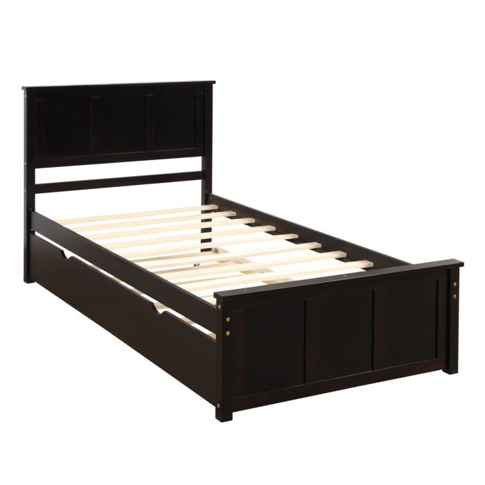 Twin Size Platform Bed with Trundle, Brown - Image 6