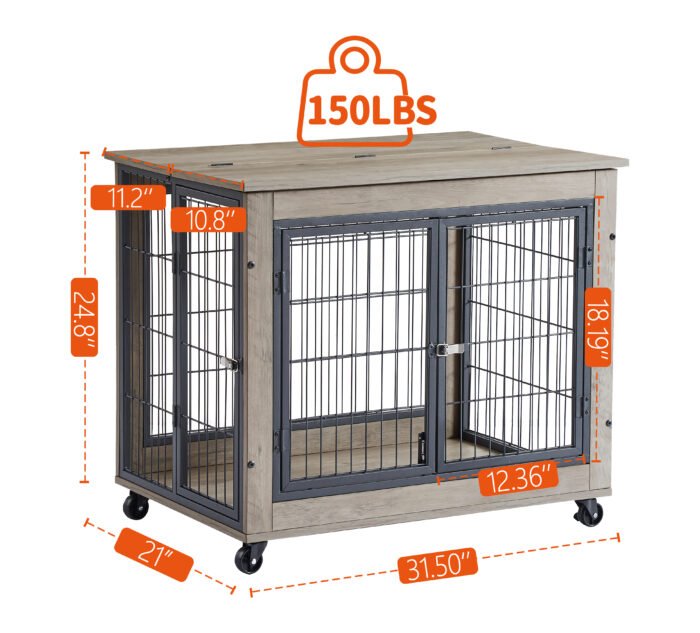 Furniture Dog Cage with Double Doors Grey - Image 7
