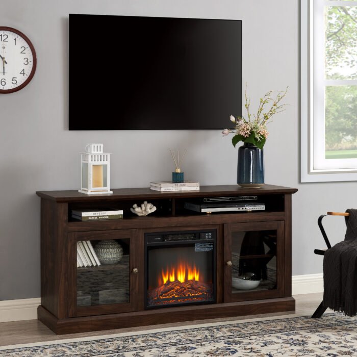 Contemporary TV Media Stand and Entertainment Console with 18" Fireplace (up to 65") - Image 3
