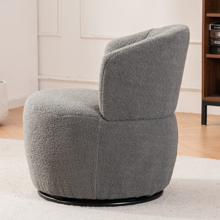 Gray Plush Swivel Accent Chair - Contemporary Round Armchair with 360° Rotation and Metal Base - Image 2