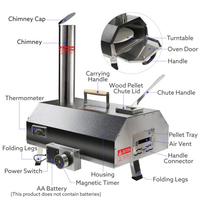 Black 12" Portable Wood Fired Outdoor Pizza Oven for Hard Wood and Pellet - Image 7