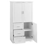 Tall and Wide Storage Cabinet with Doors for Bathroom/Office, Three Drawers, White - Image 18