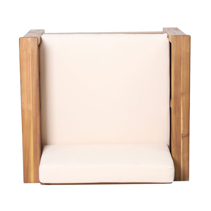 Outdoor Acacia Wood Club Chairs with Cushions, Teak+Beige (Set of 2) - Image 14
