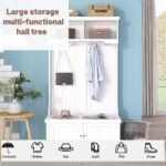 Entryway and Hallway 4 in1 Coat Rack with Shoe Storage Bench and 4 Hooks, White - Image 3