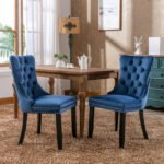Tufted Solid Wood Contemporary Velvet Upholstered Dining Chairs (2-Pcs Set)  Blue