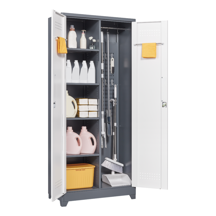 Metal storage lockable cabinet  with high broom space and large storage - Image 2