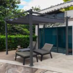 10x10 Ft Outdoor Patio Retractable Pergola With Canopy, Gray - Image 3