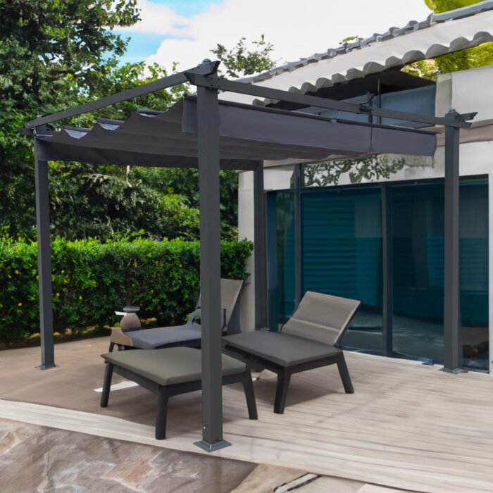 10x10 Ft Outdoor Patio Retractable Pergola With Canopy, Gray - Image 3