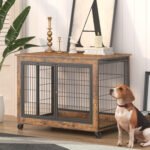 Furniture Dog Cage with Double Doors, Rustic Brown - Image 3