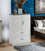 Farmhouse wooden 5 drawer high drawer cabinet, White - Image 3
