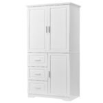 Tall and Wide Storage Cabinet with Doors for Bathroom/Office, Three Drawers, White - Image 19