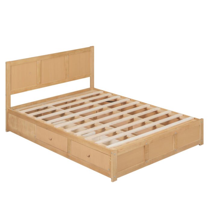 Full Size Wood Platform Bed with Underneath Storage and 2 Drawers Wooden - Image 8