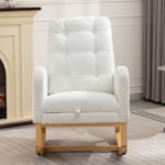 Accent Rocking Chair with Footrest High Back Rubber Wood - Image 2