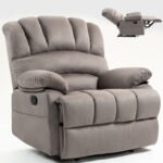 Large Manual Recliner Chair in Fabric for Living Room, Grey - Image 6