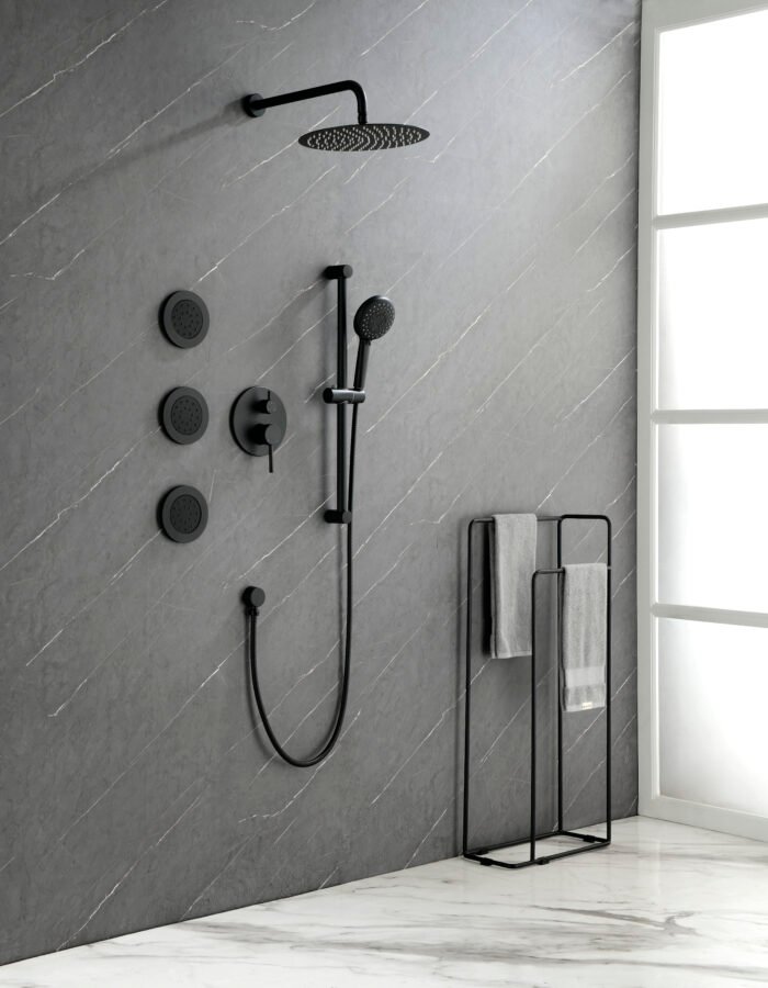 Shower System with Shower Head  Hand Shower Slide Bar  Bodysprays Shower Arm  Hose  Valve Trim - Image 3