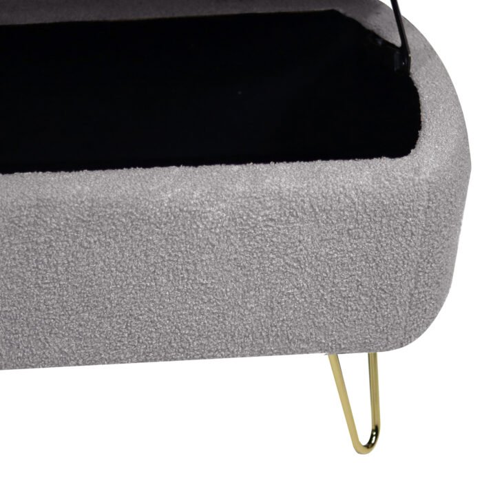 Grey Storage Ottoman Bench for End of Bed Gold Legs - Image 13