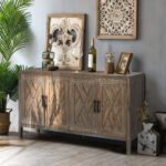 4 Door Wooden Twill Sideboard American Country Vintage Buffet - Image 2