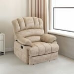 Large Manual Recliner Fabric Chair, Beige