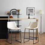 Retro style 24inch armless industrial faux leather counter stool with metal legs and footrests (Set of 2)