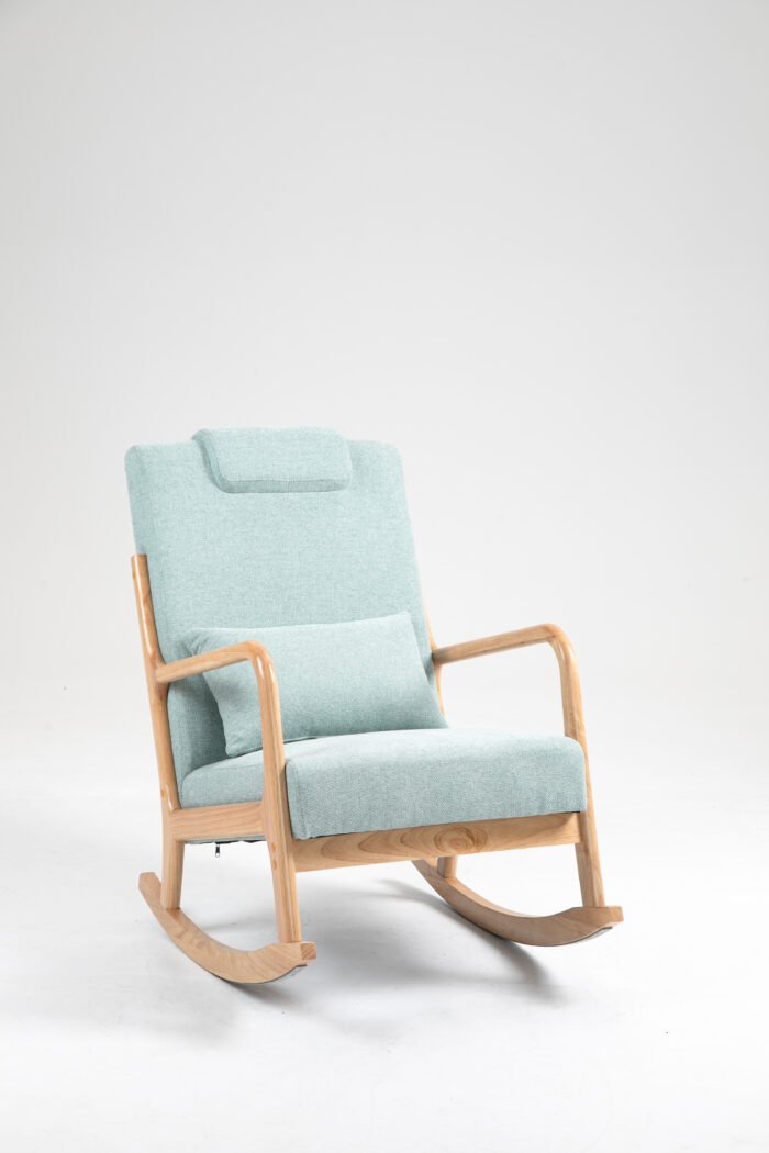 Rocking Chair Upholstered Fabric Armchair with High Backrest - Image 2