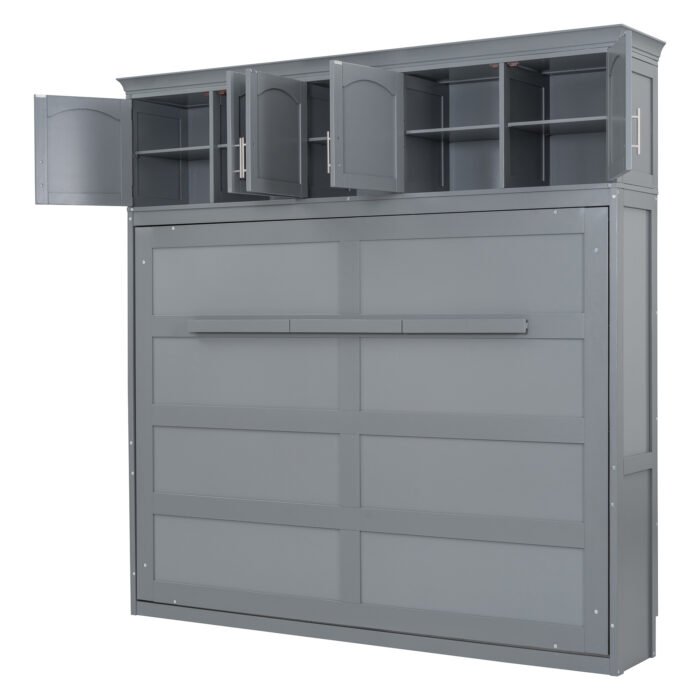 Full Size Murphy Bed Wall Bed with Top Cabinets,Gray - Image 4