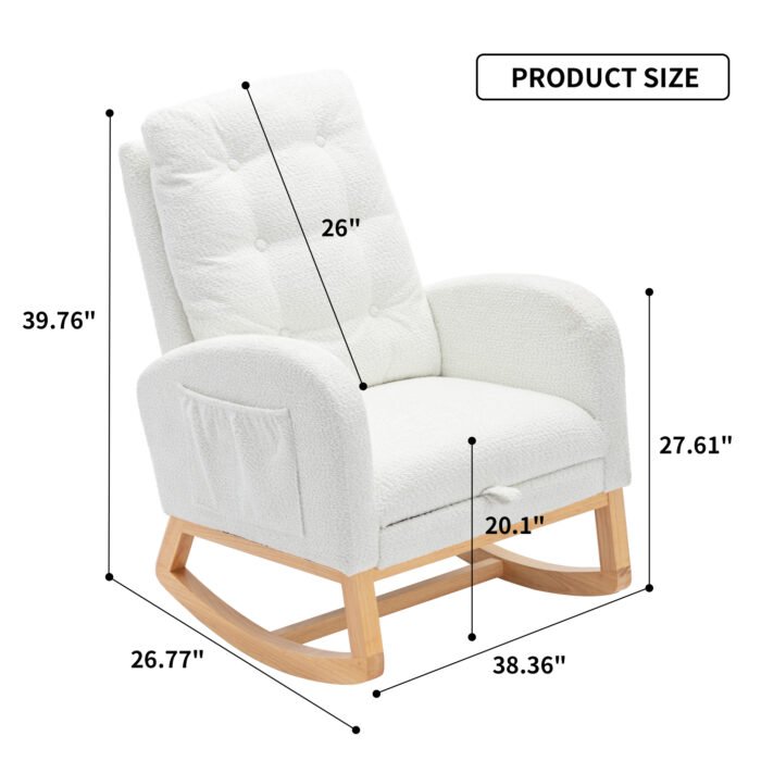 Accent Rocking Chair with Footrest High Back Rubber Wood - Image 7